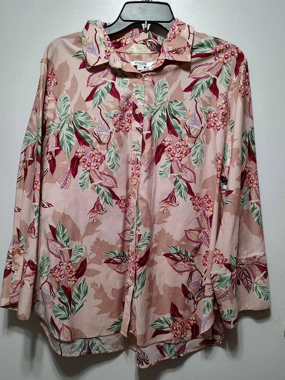 Chico's Pink Floral Button-Front Women's Blouse